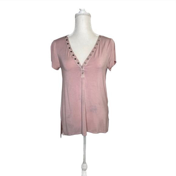 American eagle outfitters soft & sexy snap top short sleeve t shirt  pink sz S - Picture 1 of 7